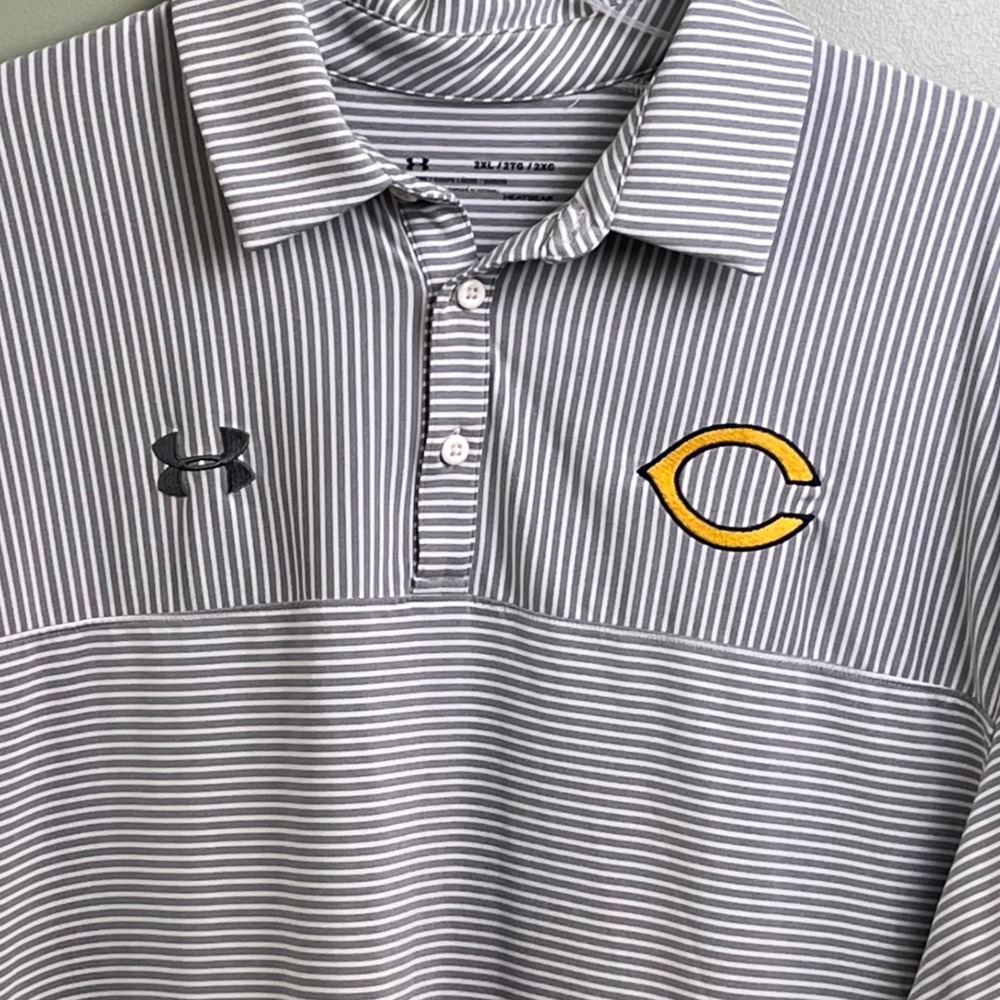 Under Armour Heat Gear Gray‎ Striped Polo College Wishbone Yellow C Polo 2XL - Picture 2 of 5